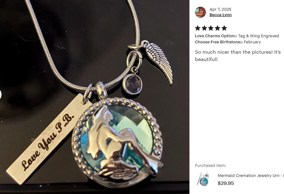 Mermaid Cremation Jewelry Urn - Love Charms® Option