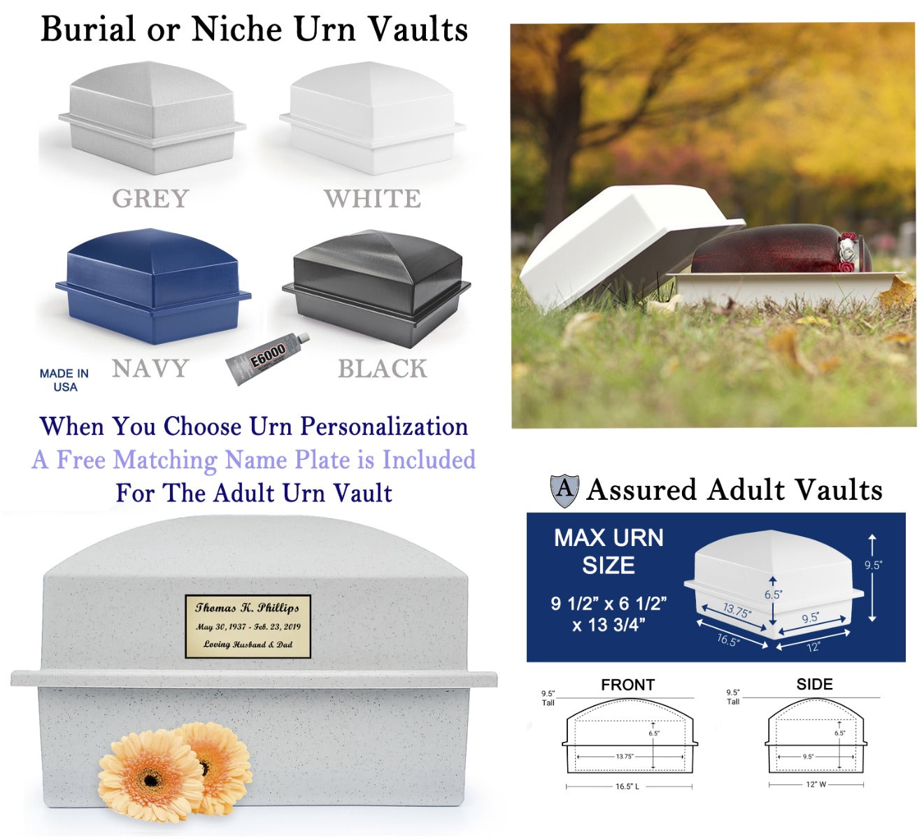 Wings of an Angel Heavenly Adult Urn - Pro Laser Engraving - Burial Vault Option