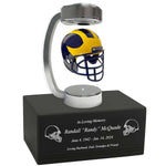 Football Adult or Medium Cremation Urn & University of Michigan Wolverines Hover Helmet Décor - Free Engraving