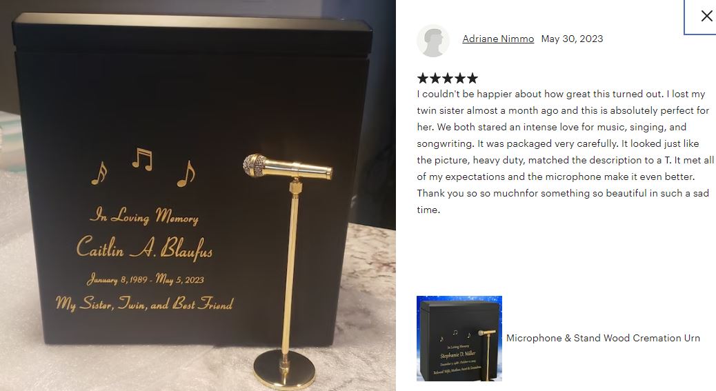 Microphone & Stand Wood Adult Cremation Urn - Photo Option