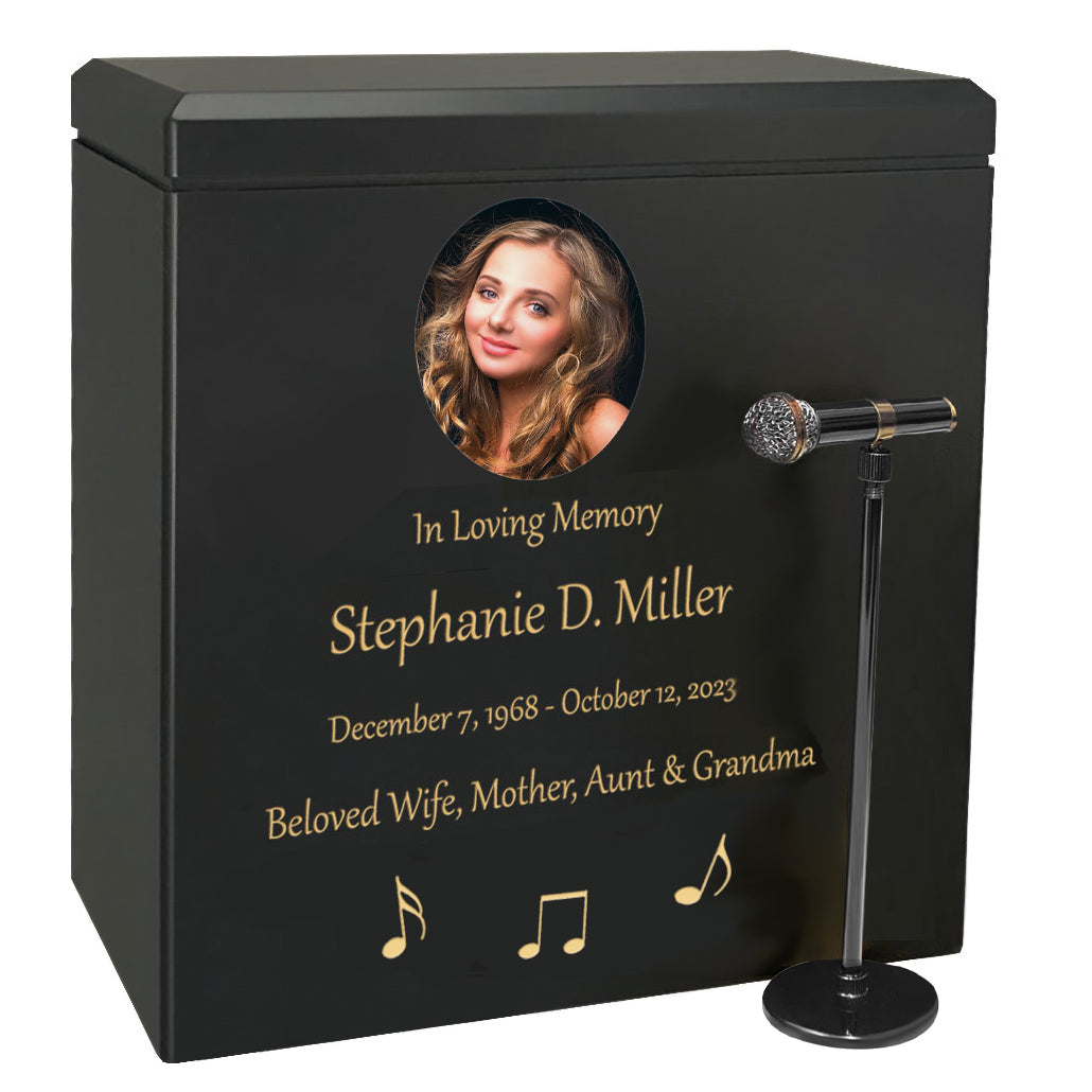 Microphone & Stand Wood Adult Cremation Urn - Photo Option