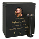 Microphone & Stand Wood Adult Cremation Urn - Photo Option