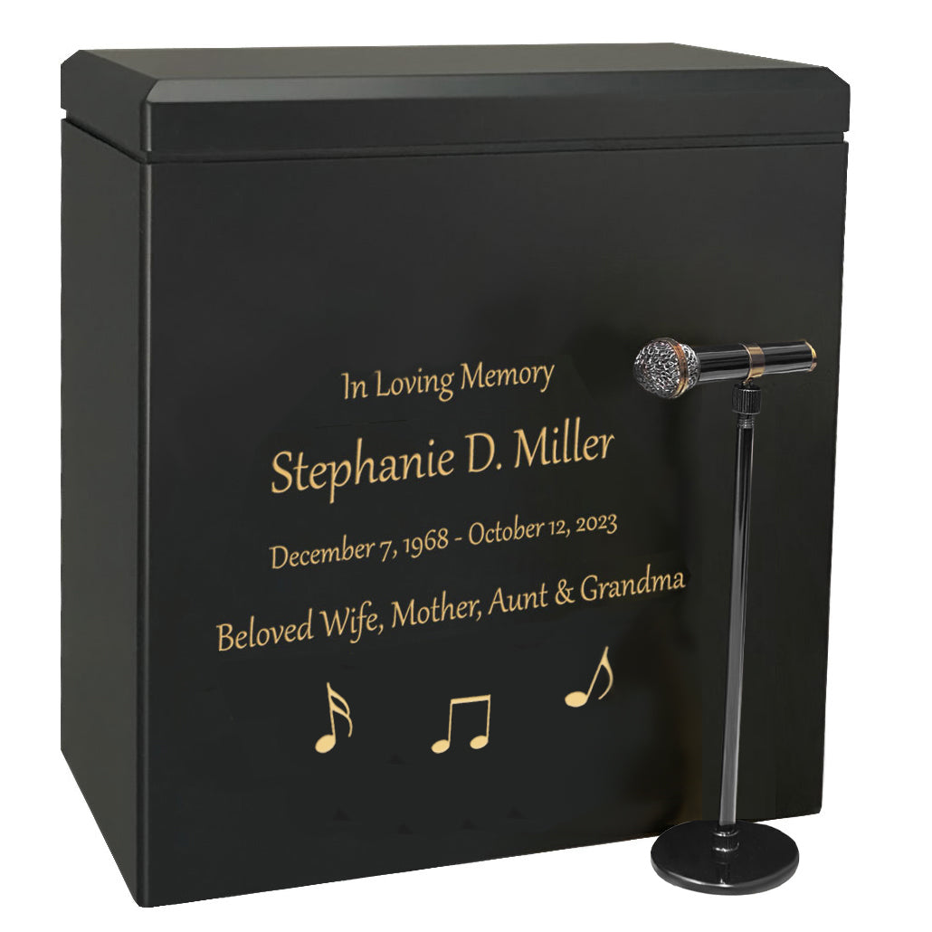 Microphone & Stand Wood Adult Cremation Urn - Photo Option