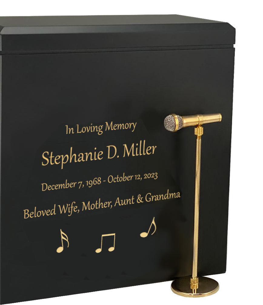 Microphone & Stand Wood Adult Cremation Urn - Photo Option