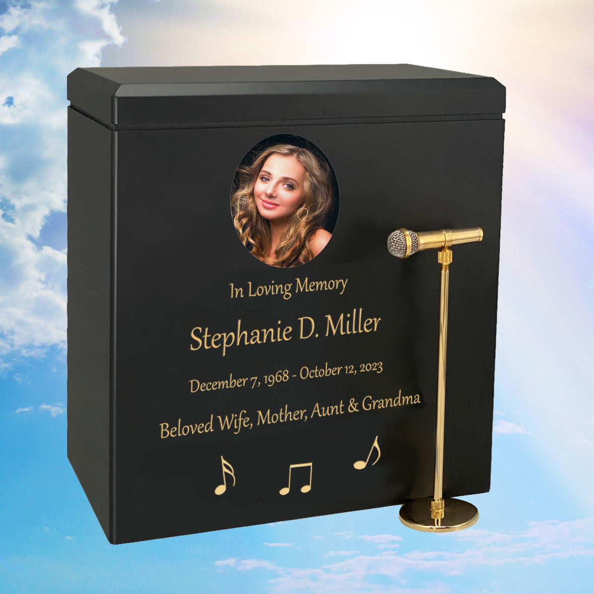 Microphone & Stand Wood Adult Cremation Urn - Photo Option