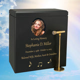 Microphone & Stand Wood Adult Cremation Urn - Photo Option