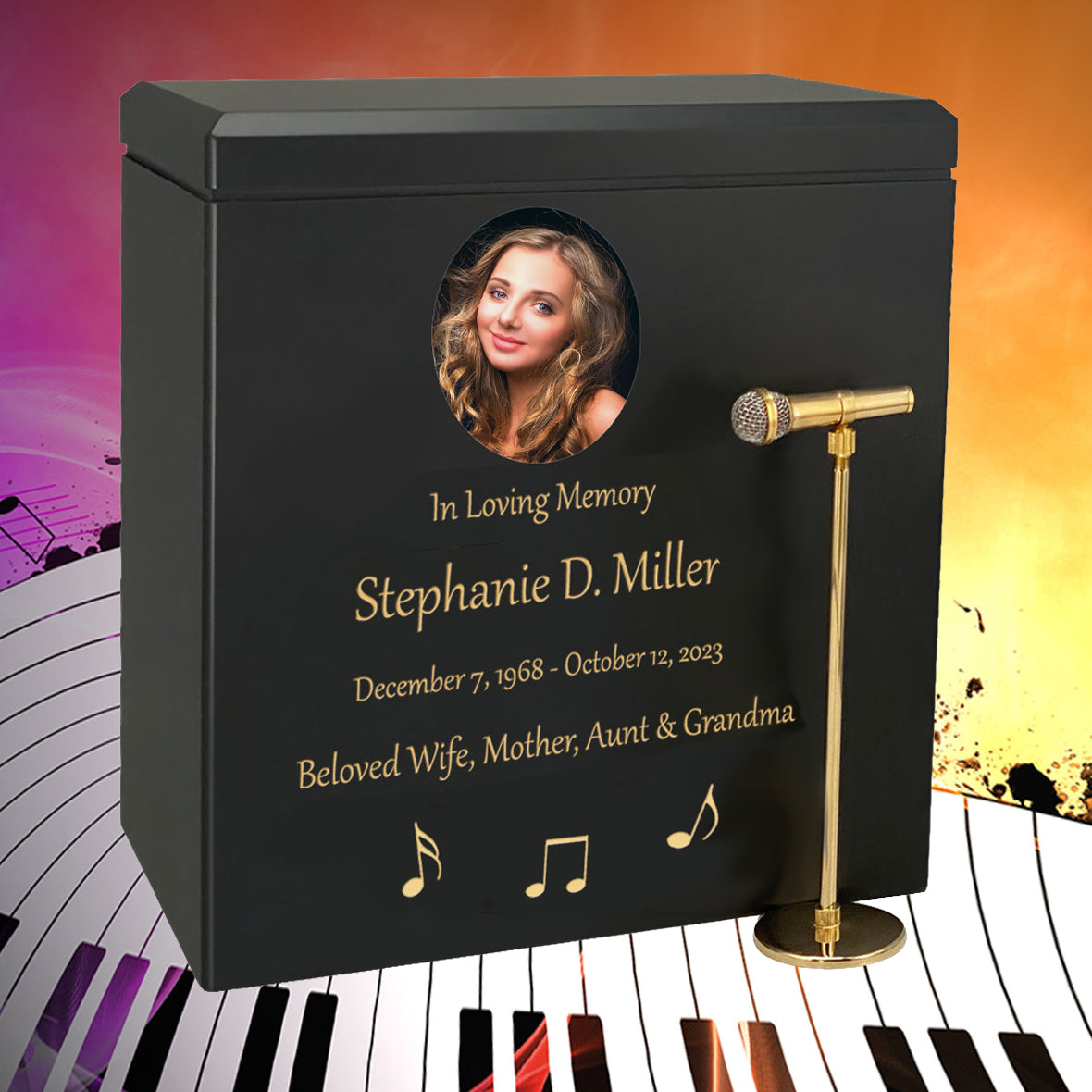 Microphone & Stand Wood Adult Cremation Urn - Photo Option