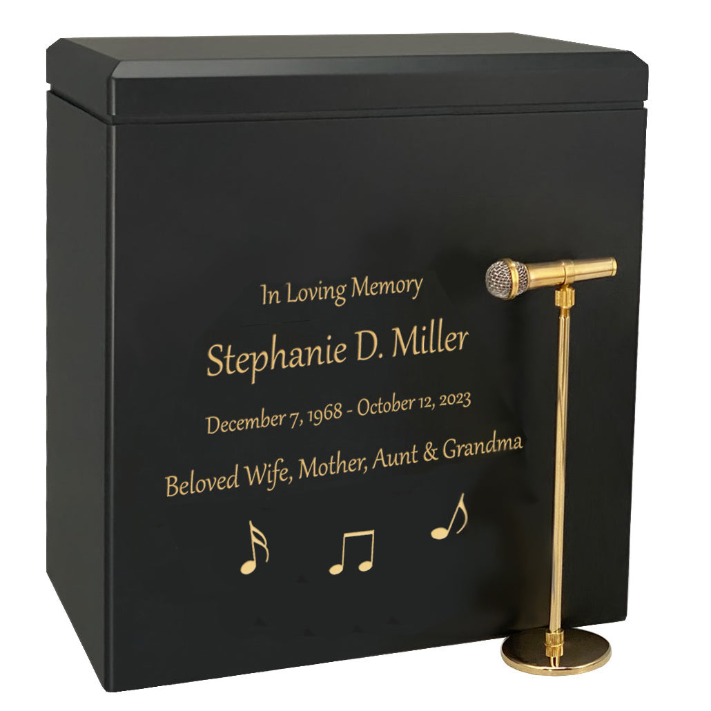 Microphone & Stand Wood Adult Cremation Urn - Photo Option