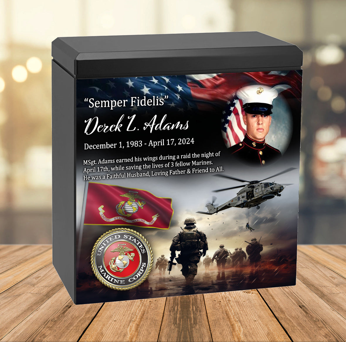US Marine Corps Remembrance Cremation Adult Photo Urn