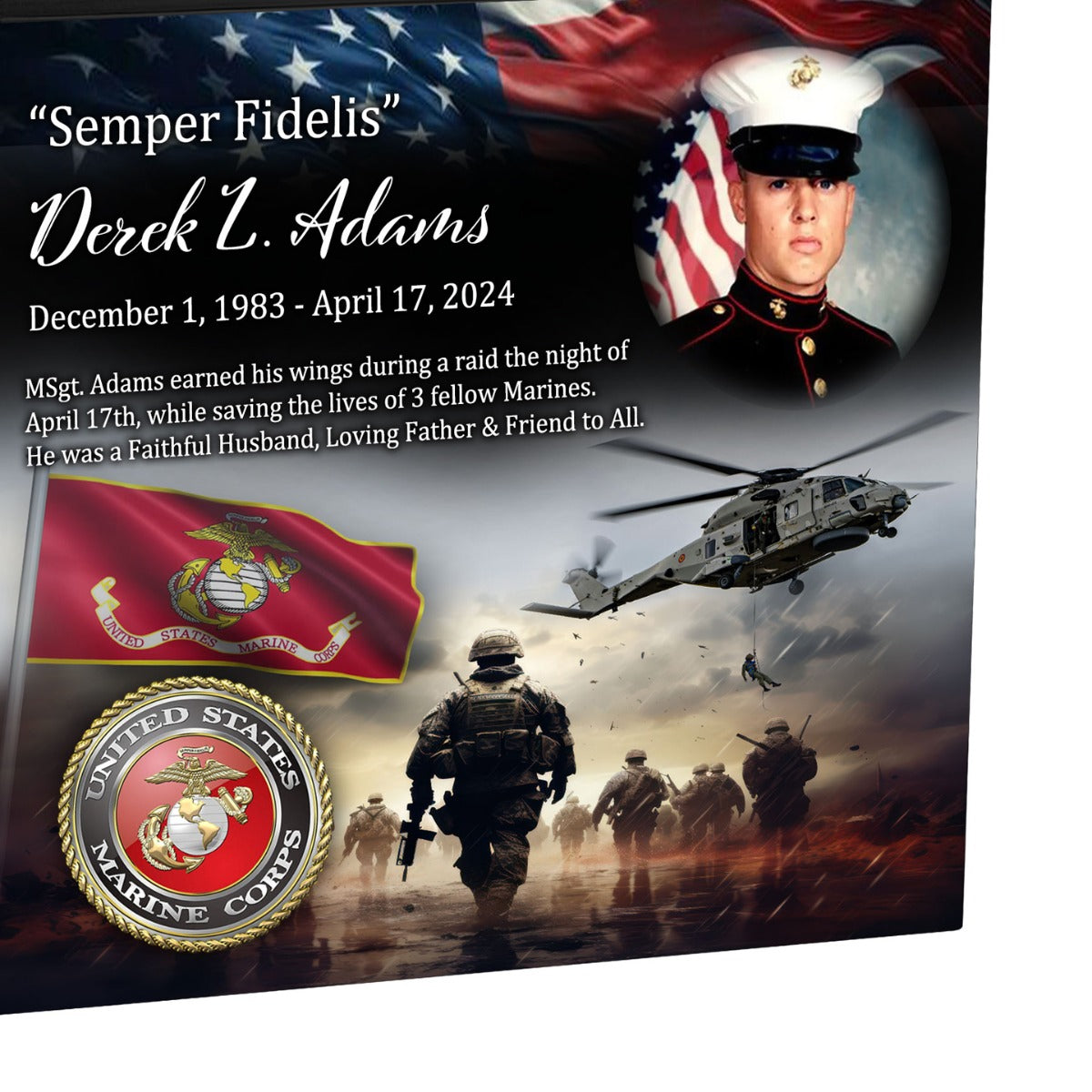 US Marine Corps Remembrance Cremation Adult Photo Urn