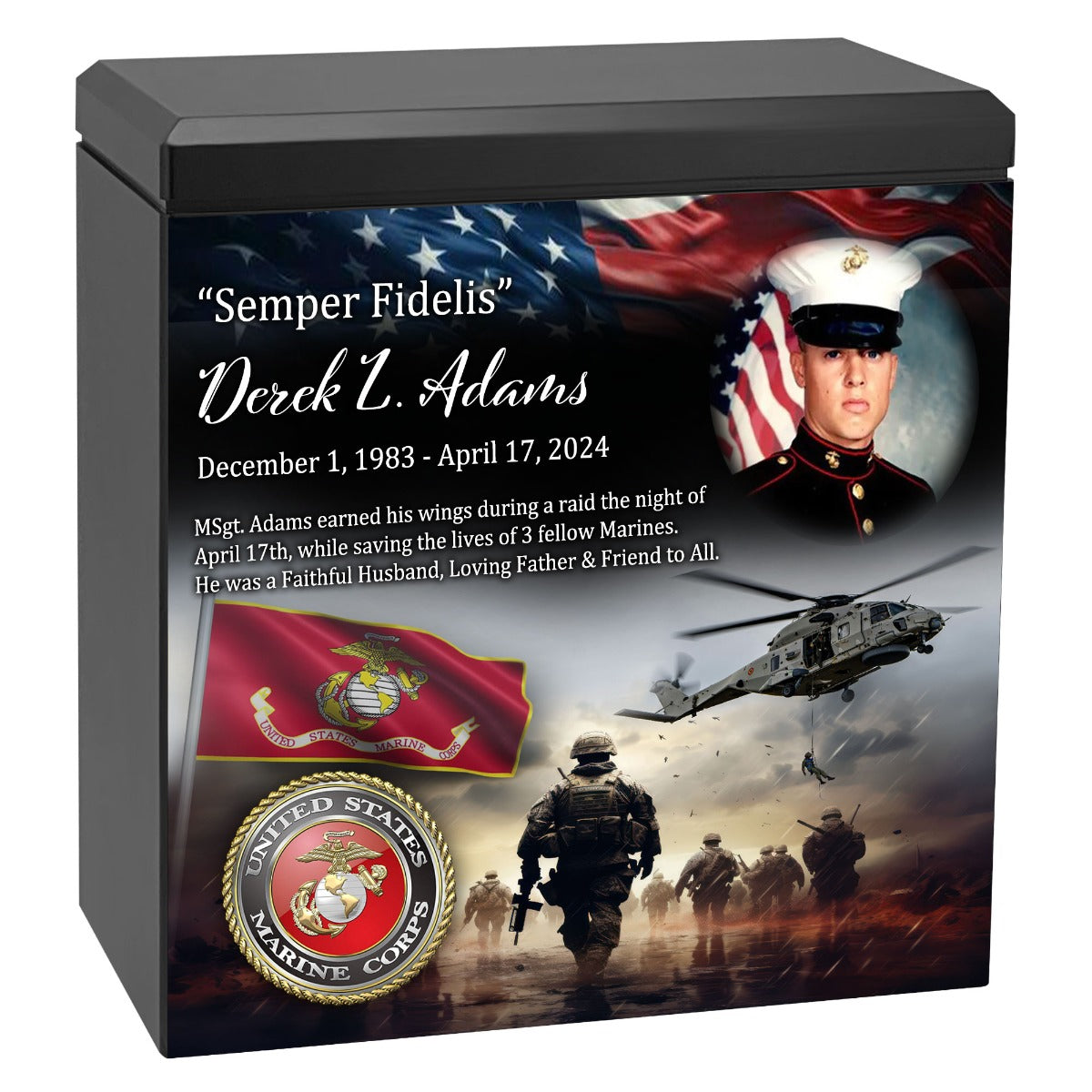 US Marine Corps Remembrance Cremation Adult Photo Urn