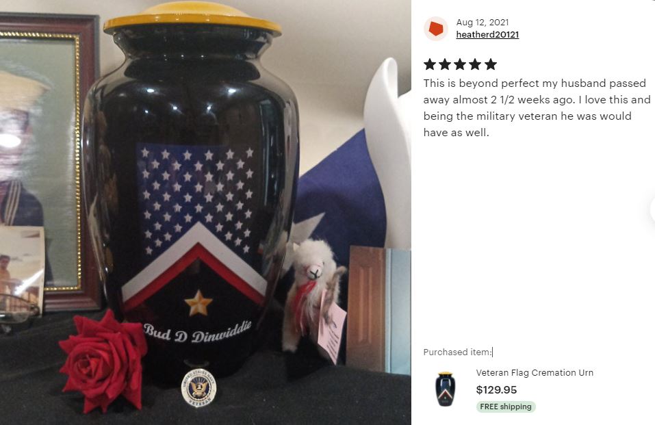 Veteran Flag Medium or Adult Sized Cremation Urn - Tribute Wreath™ - Pro Personalization - Burial Vault Option
