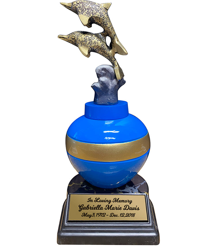 Jumping Dolphins Brass Small Urn