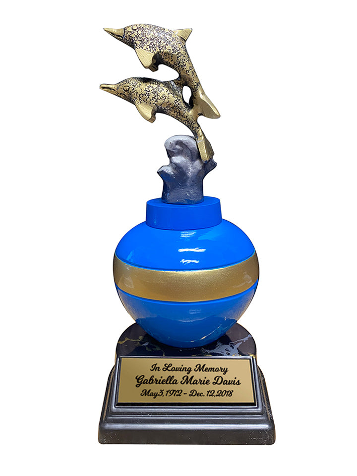 Jumping Dolphins Brass Small Urn