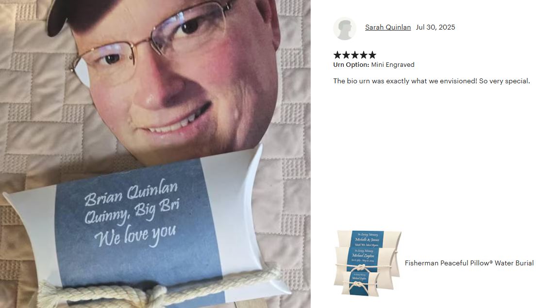 Sea Shell Starfish Fisherman Peaceful Pillow® Water Burial Cremation Urn - Biodegradable Burial At Sea Urn