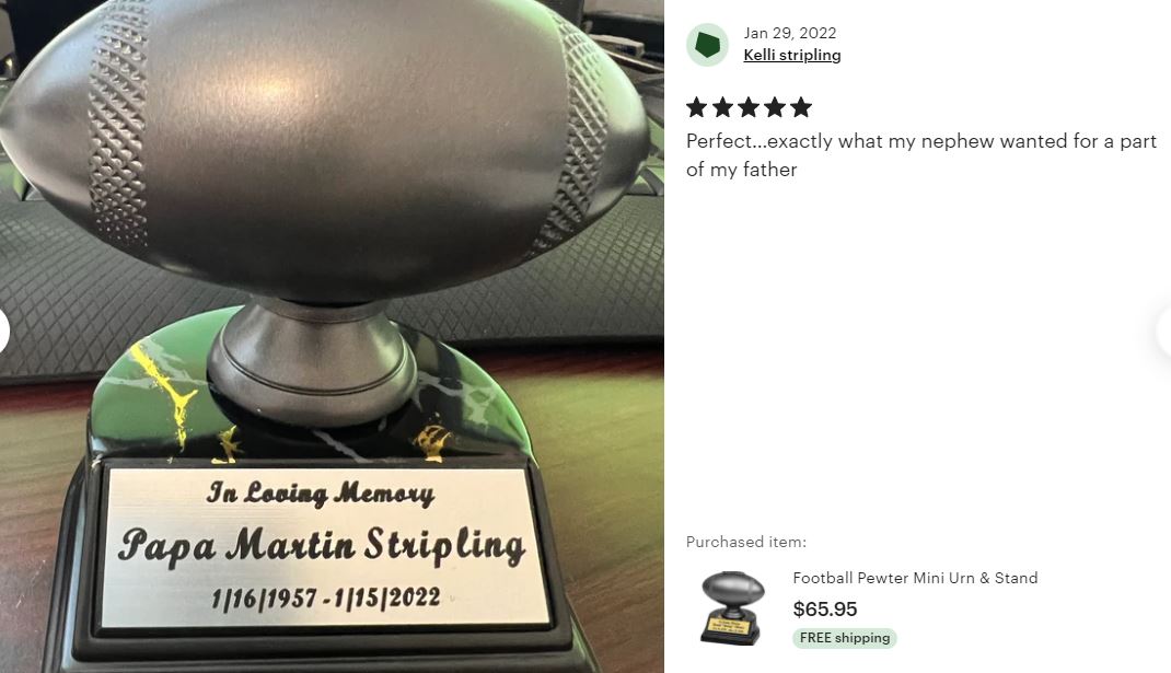 Football Pewter Keepsake Cremation Urn