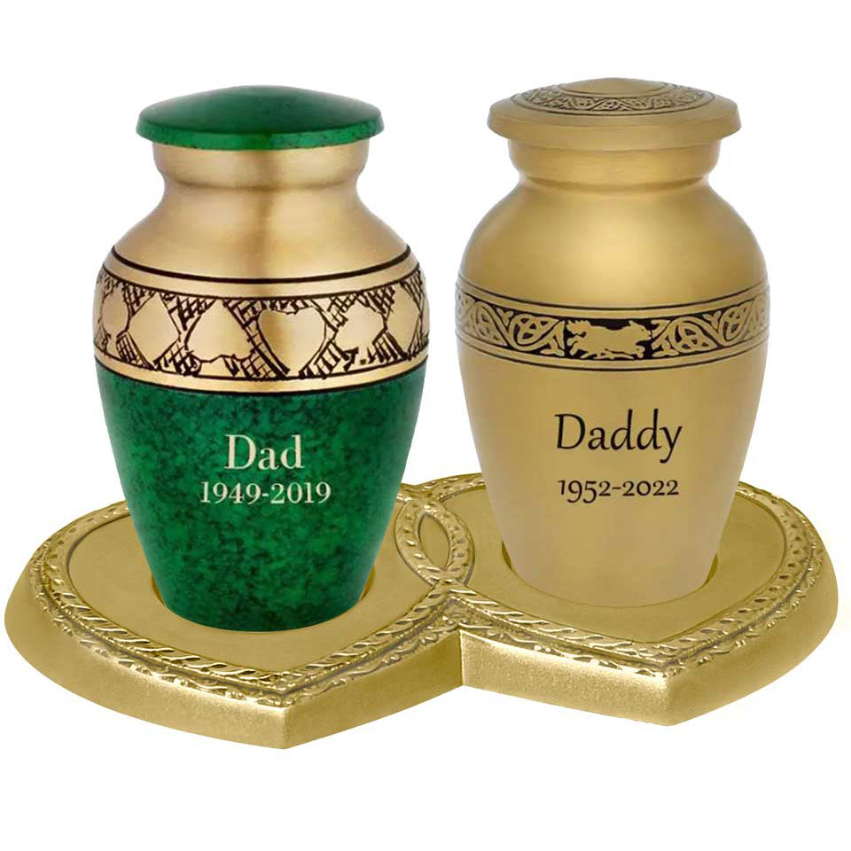 Double Heart Gold Memorial Stand - For 2 Mini Urns