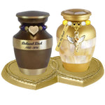 Double Heart Gold Memorial Stand - For 2 Mini Urns