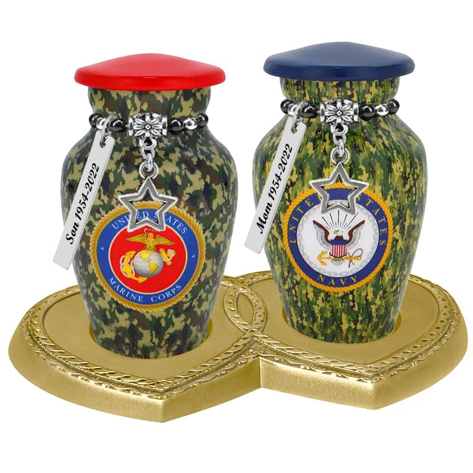 Double Heart Gold Memorial Stand - For 2 Mini Urns