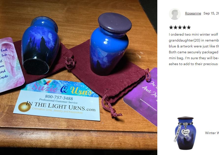 Winter Wolf Moon Mini Urn - Love Charms™ Option