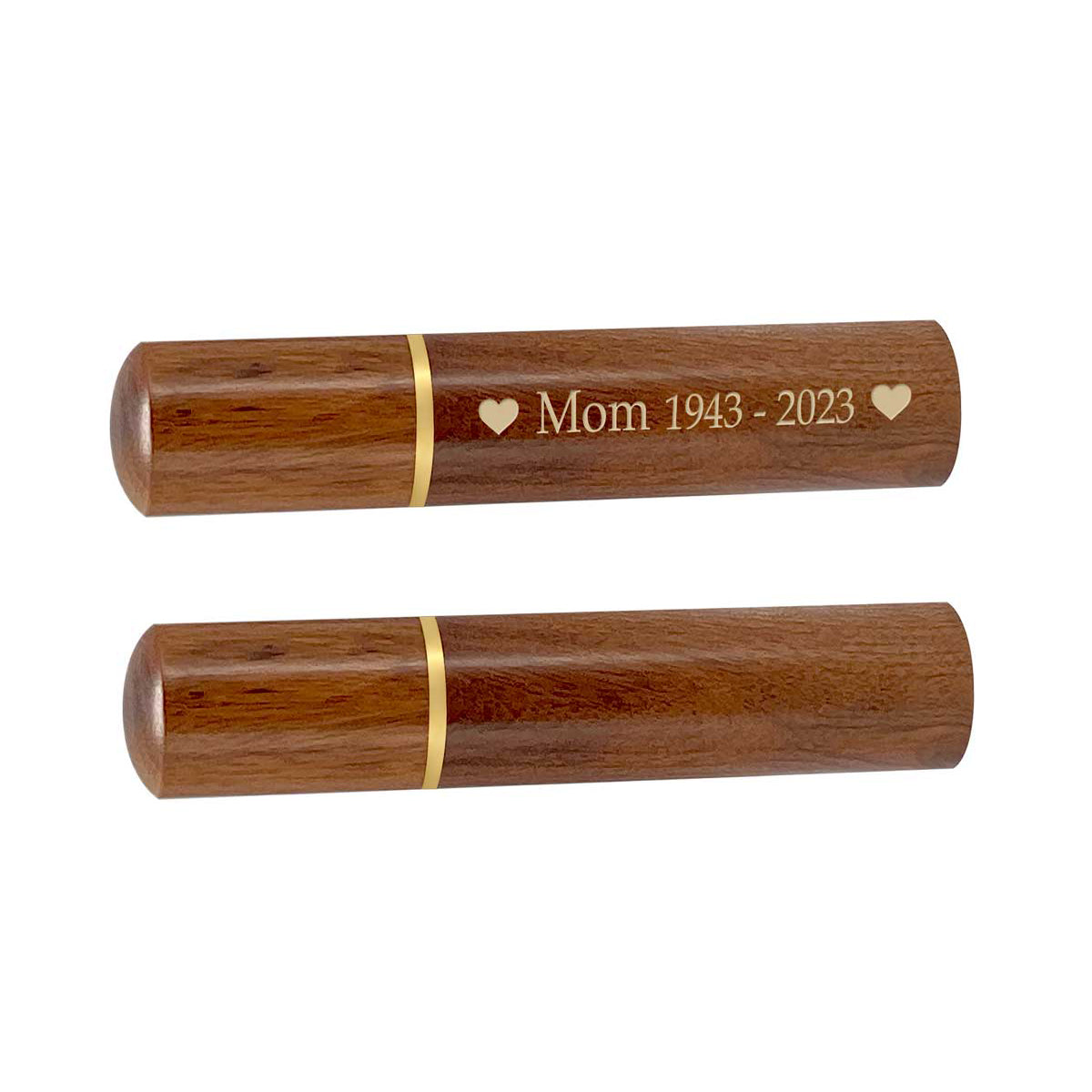Wooden Tube Keepsake Urn - Choose Dark or Light Wood - Add Hearts