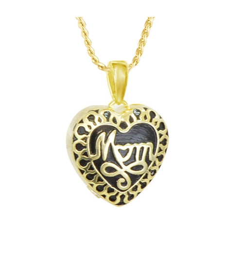 Mom Gold Heart Ash Pendant Cremation Urn - Love Charms