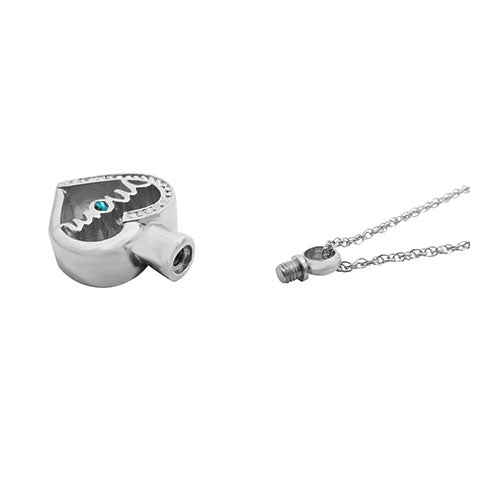 Mom Open Heart Blue Crystal Ash Pendant Urn