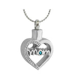 Mom Open Heart Blue Crystal Ash Pendant Urn - Love Charms Option