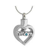 Mom Open Heart Blue Crystal Ash Pendant Urn - Love Charms Option