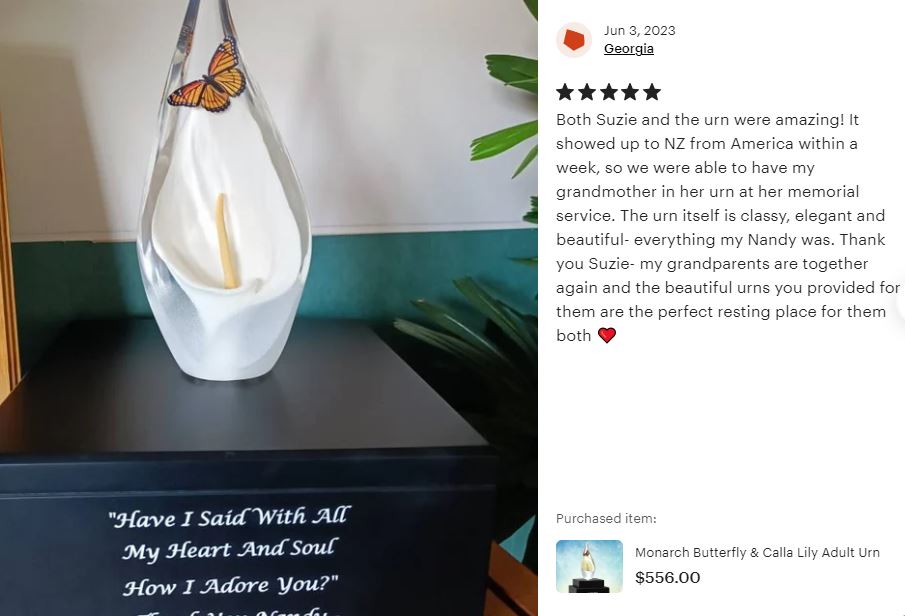 Monarch Butterfly & Calla Lily Cremation Art Urn - Unique Butterfly Memorial