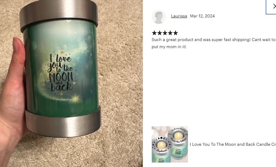 I Love You To The Moon and Back Candle Cremation Urn - Engraving Available - LED Candle Included 