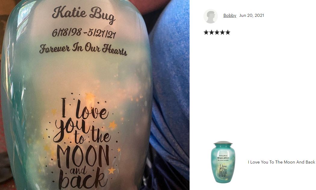 I Love You To The Moon And Back Medium or Adult Cremation Urn - Tribute Wreath™ - Pro Personalization - Burial Vault Option