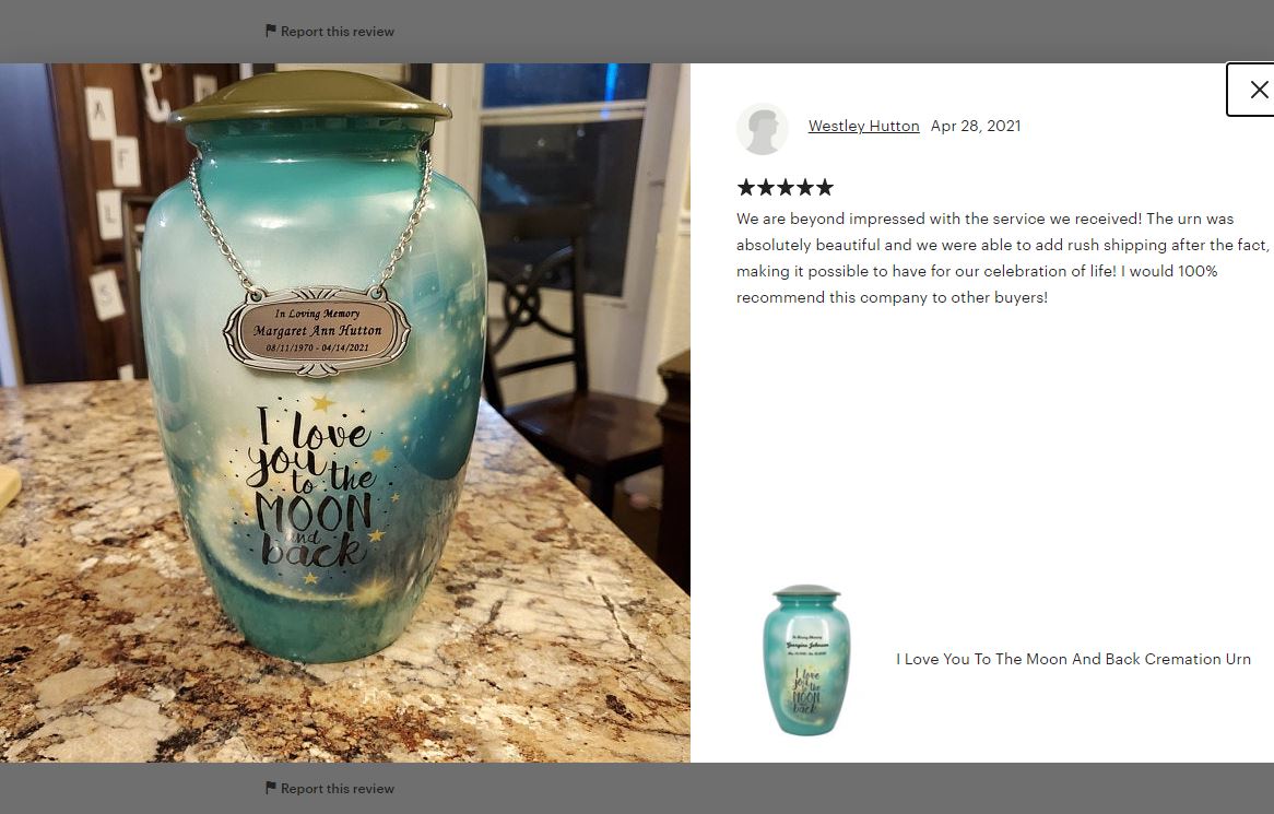 I Love You To The Moon And Back Medium or Adult Cremation Urn - Tribute Wreath™ - Pro Personalization - Burial Vault Option