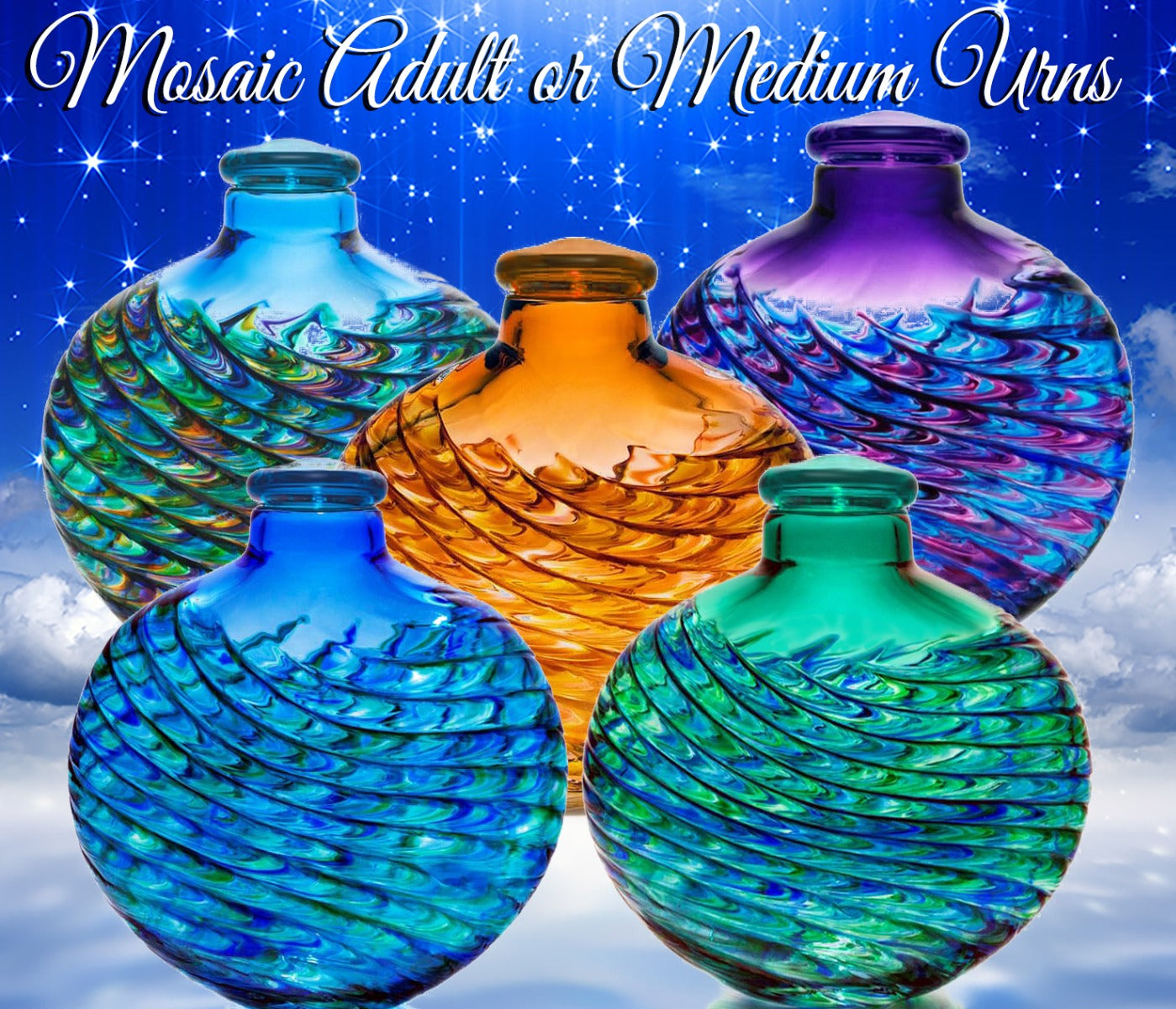 Inspiring Aqua Ocean Mosaic Glass Adult (SOLD OUT) or Medium Urn - Personalization Option - Made in USA