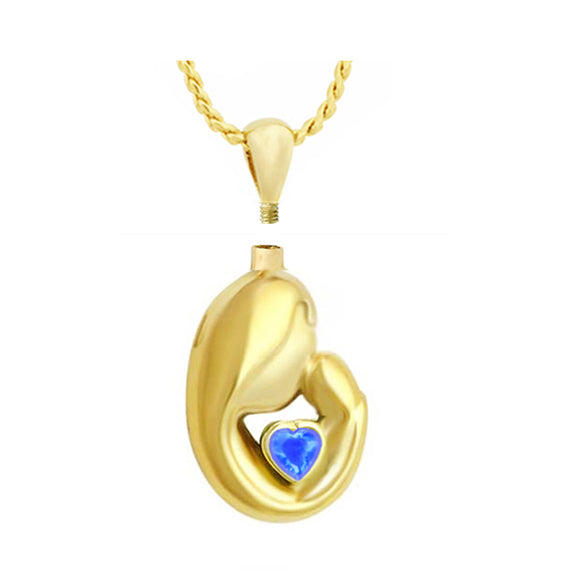 Mother and Child 10KT Gold Blue Crystal Jewelry Urn - ORDER NOW