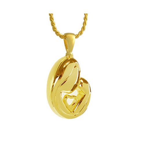 Mother & Child Gold Heart Pendant Urn - Love Charms Option