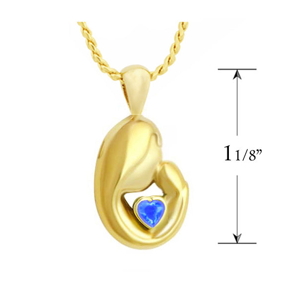 Mother and Child 10KT Gold Blue Crystal Jewelry Urn - ORDER NOW