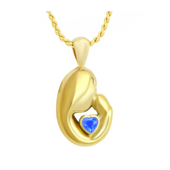 Mother and Child 10KT Gold Blue Crystal Jewelry Urn - ORDER NOW