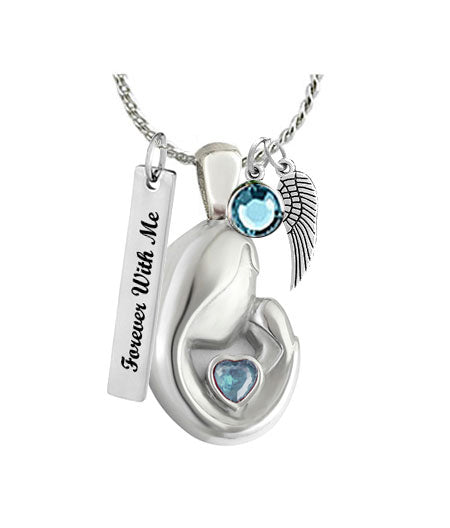 Mother & Child Blue Crystal Ashes Urn - Love Charms™ Option