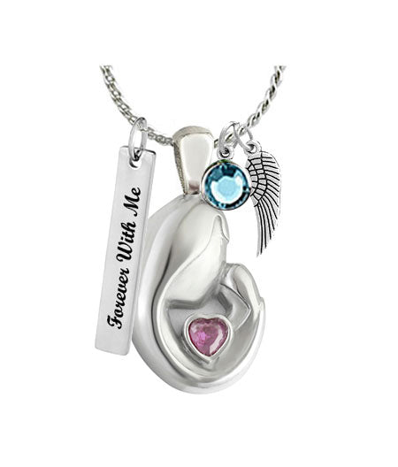 Mother & Child Pink Crystal Ashes Urn - Love Charms™ Option