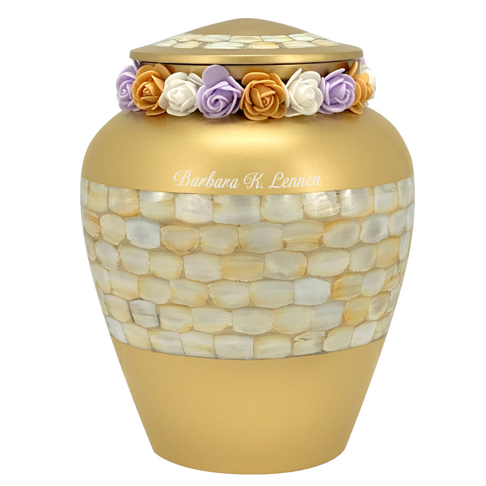Mother of Pearl Memorial Urn - Tribute Wreath™ - Pro Laser Engraving