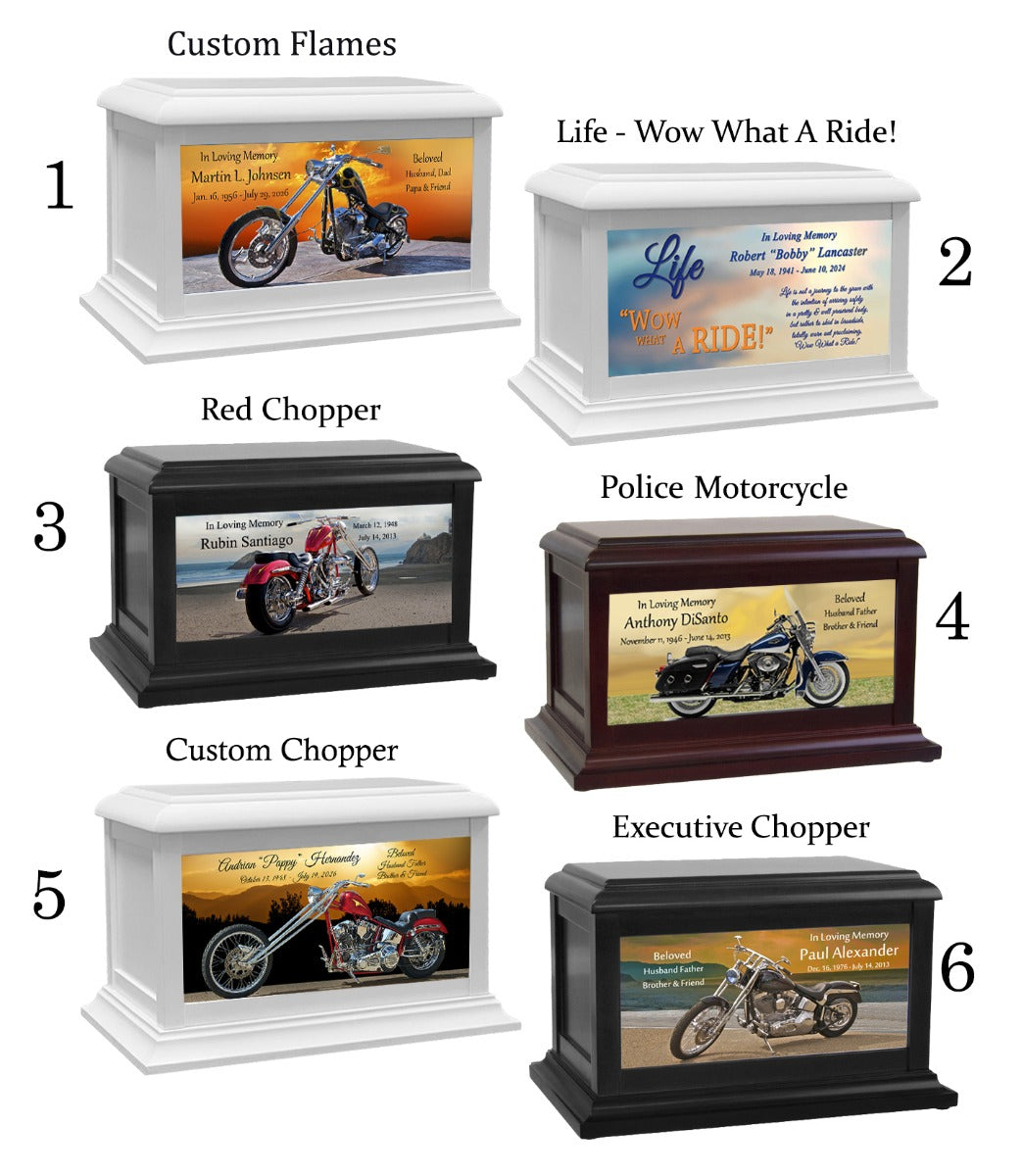 Motorcycle, Dirt Biker & Chopper Adult or Medium Wood Keep The Memory® Cremation Urn 