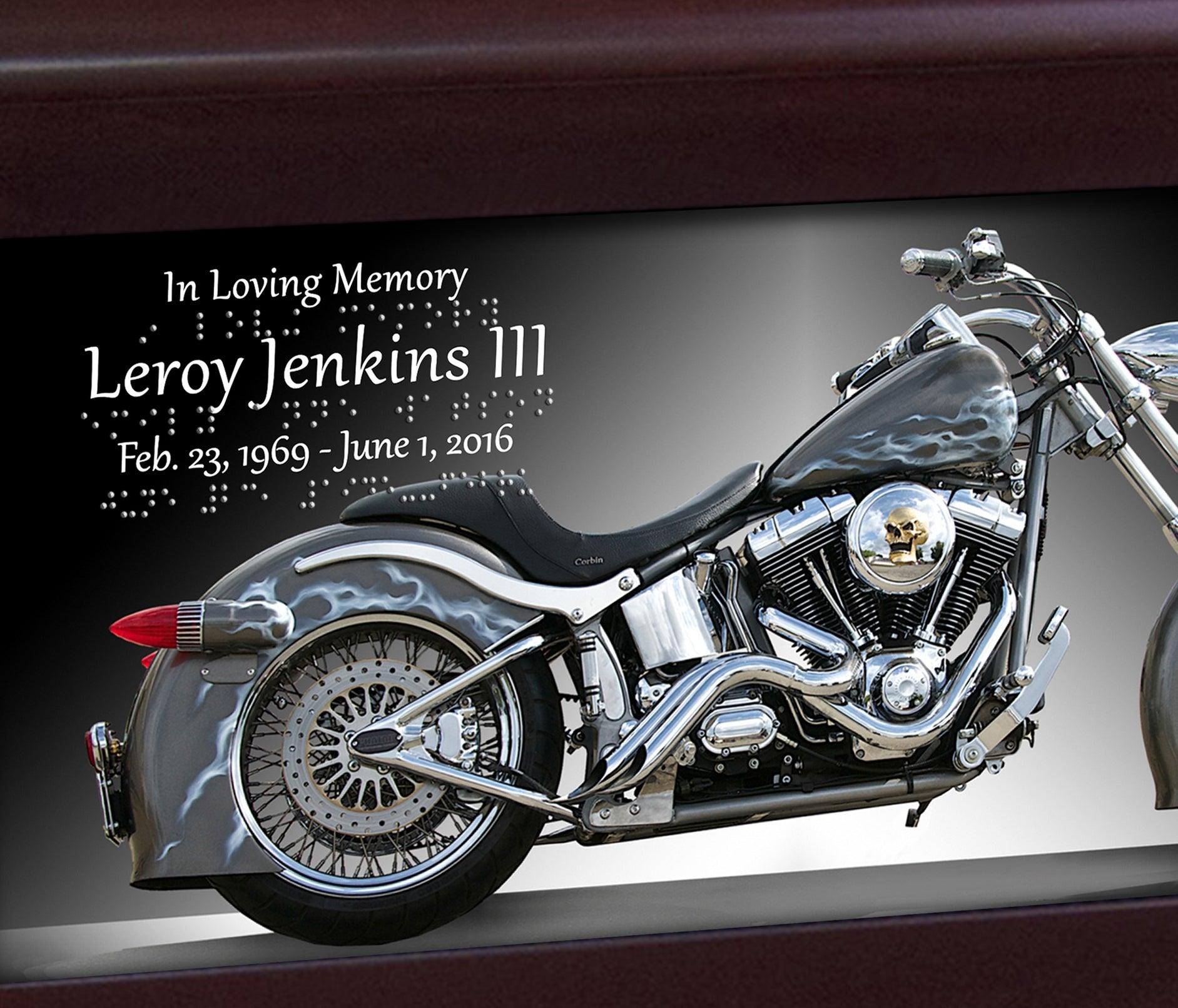 Motorcycle Flames Braille Urn