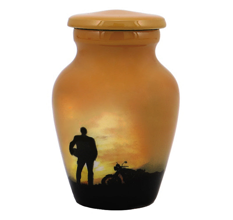 Motorcycle Rider Silhouette Keepsake Urn - Love Charms® Option