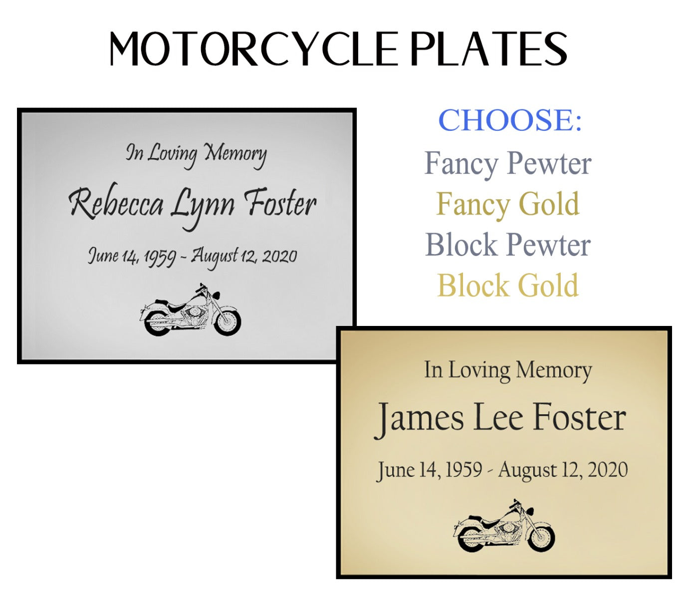 Motorcycle Name Plates For Cremation Urns