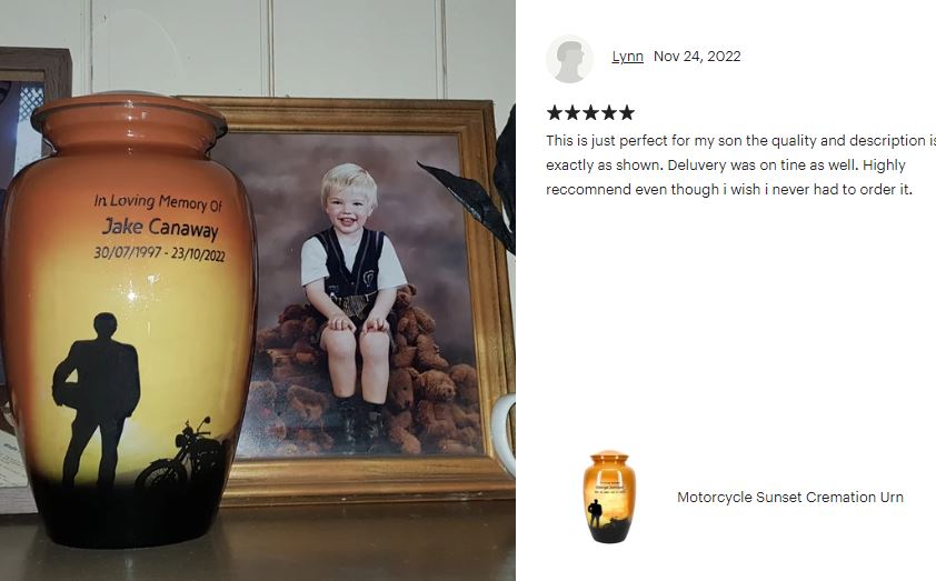 Motorcycle Rider Silhouette Medium or Adult Cremation Urn - Tribute Wreath™ - Pro Personalization - Burial Vault Option