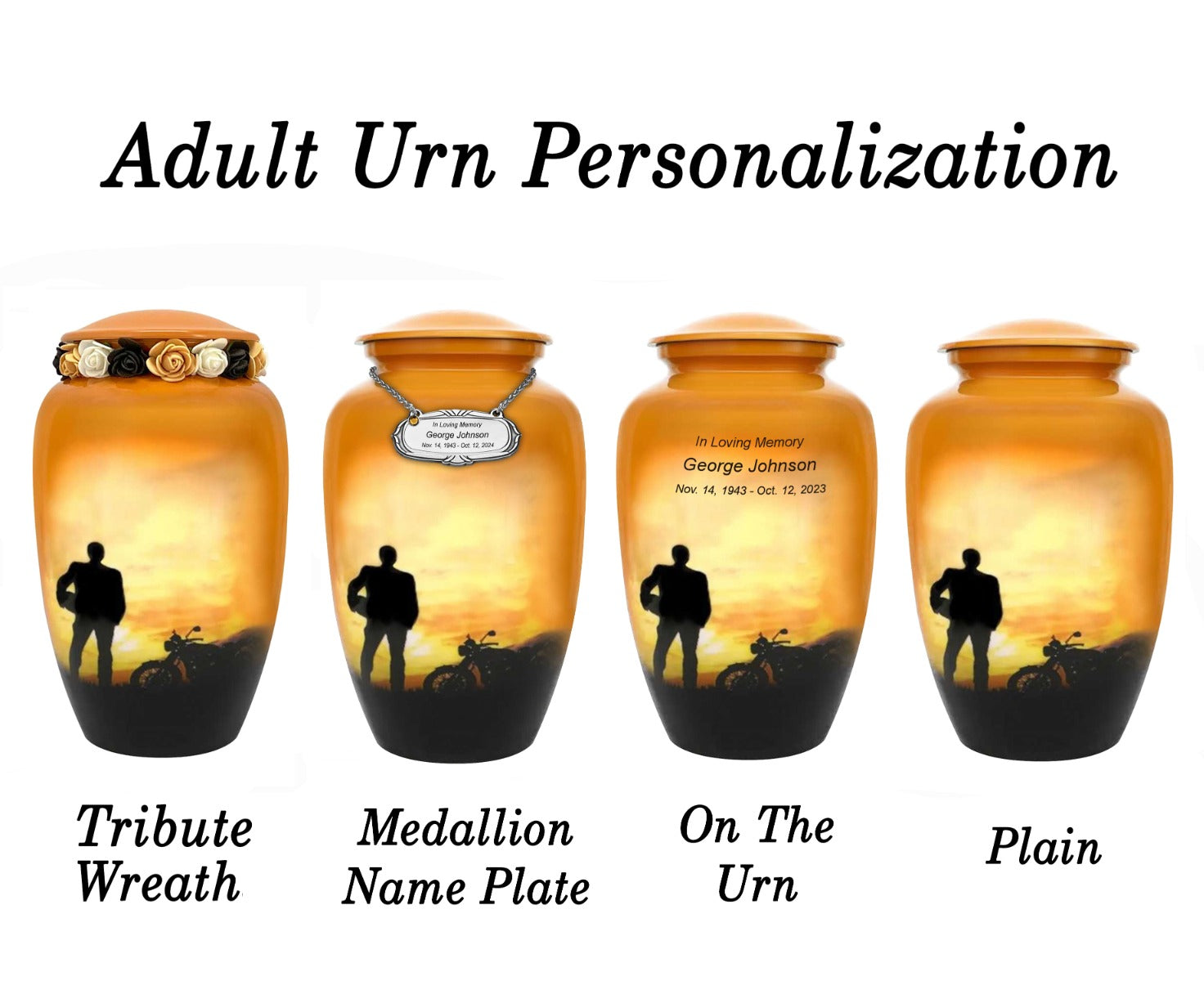 Free Cremation Adult Urn - Shipping Fee Required - Choose Urn Engraving - Tribute Wreath Option 