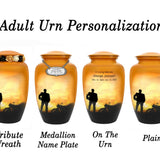 Free Cremation Adult Urn - Shipping Fee Required - Choose Urn Engraving - Tribute Wreath Option 
