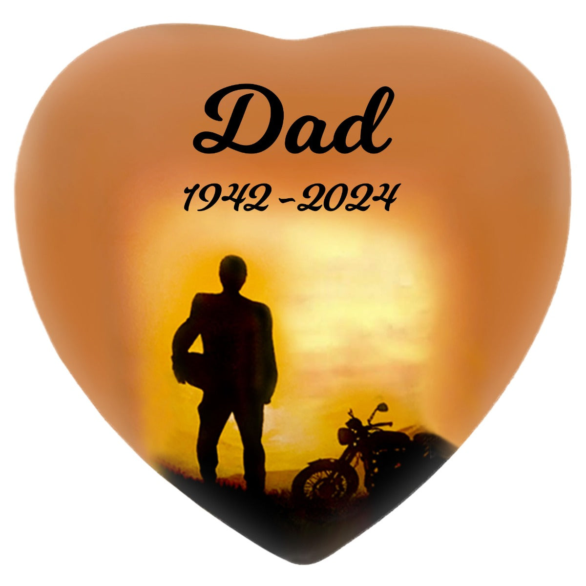 Motorcycle Rider Silhouette Heart Keepsake Urn - Heart Stand Option