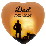 Motorcycle Rider Silhouette Heart Keepsake Urn - Heart Stand Option